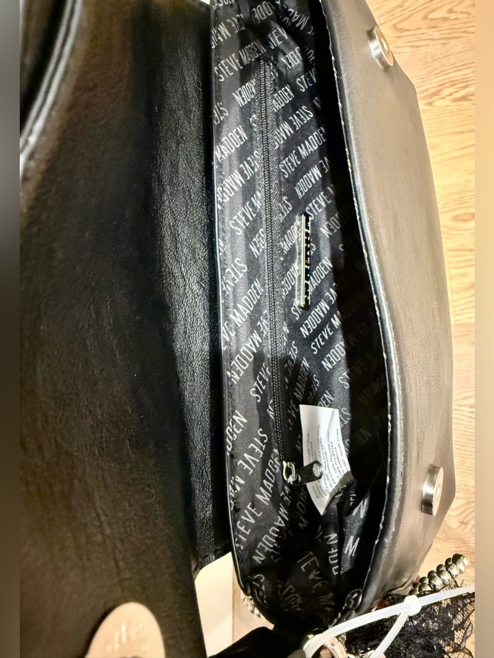 NWT Steve Madden Black Baguette Shoulder Bag w/ Cherry Charm - Picture 3 of 11